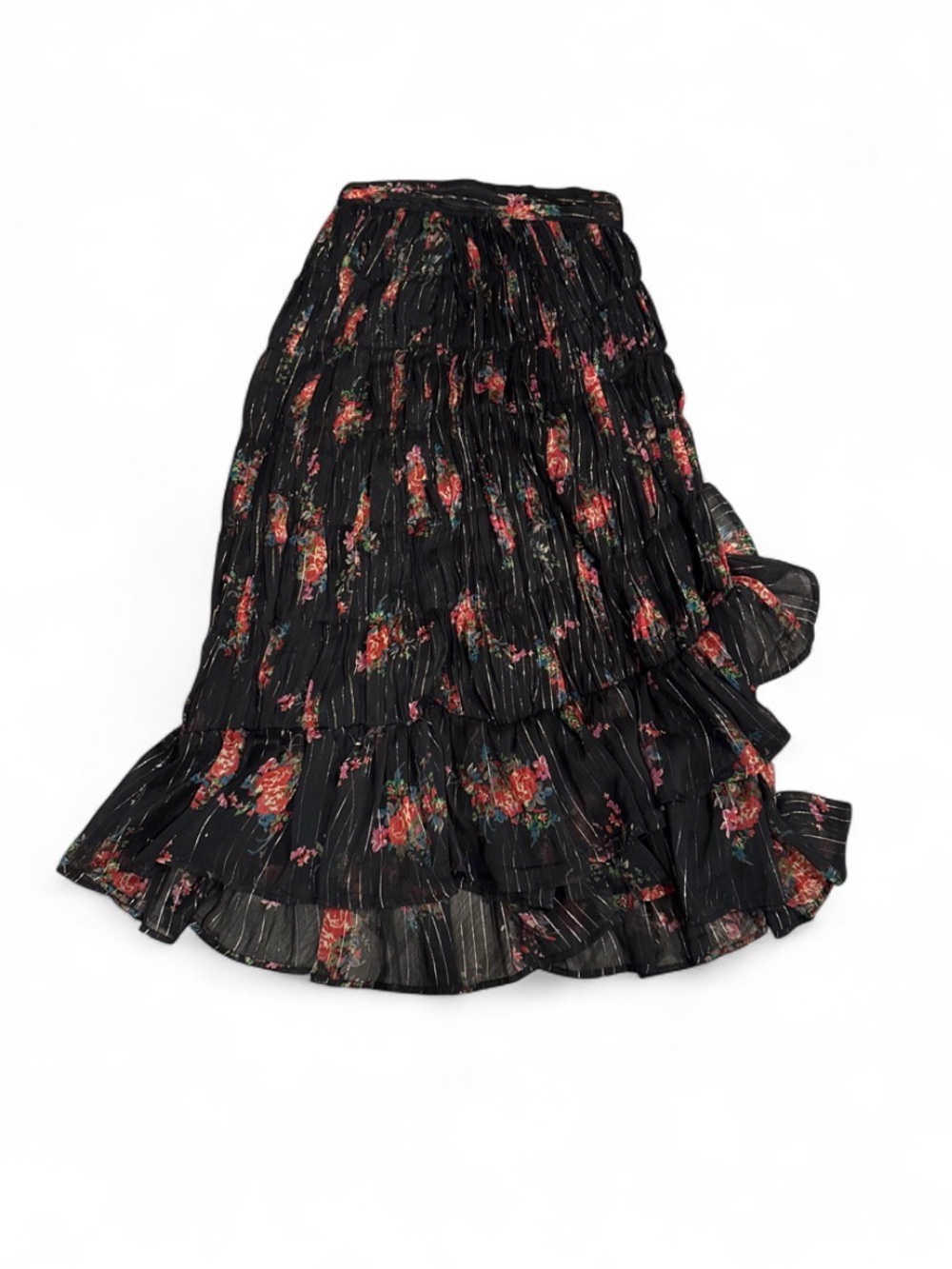 Topshop Black Floral Tiered Midi Skirt